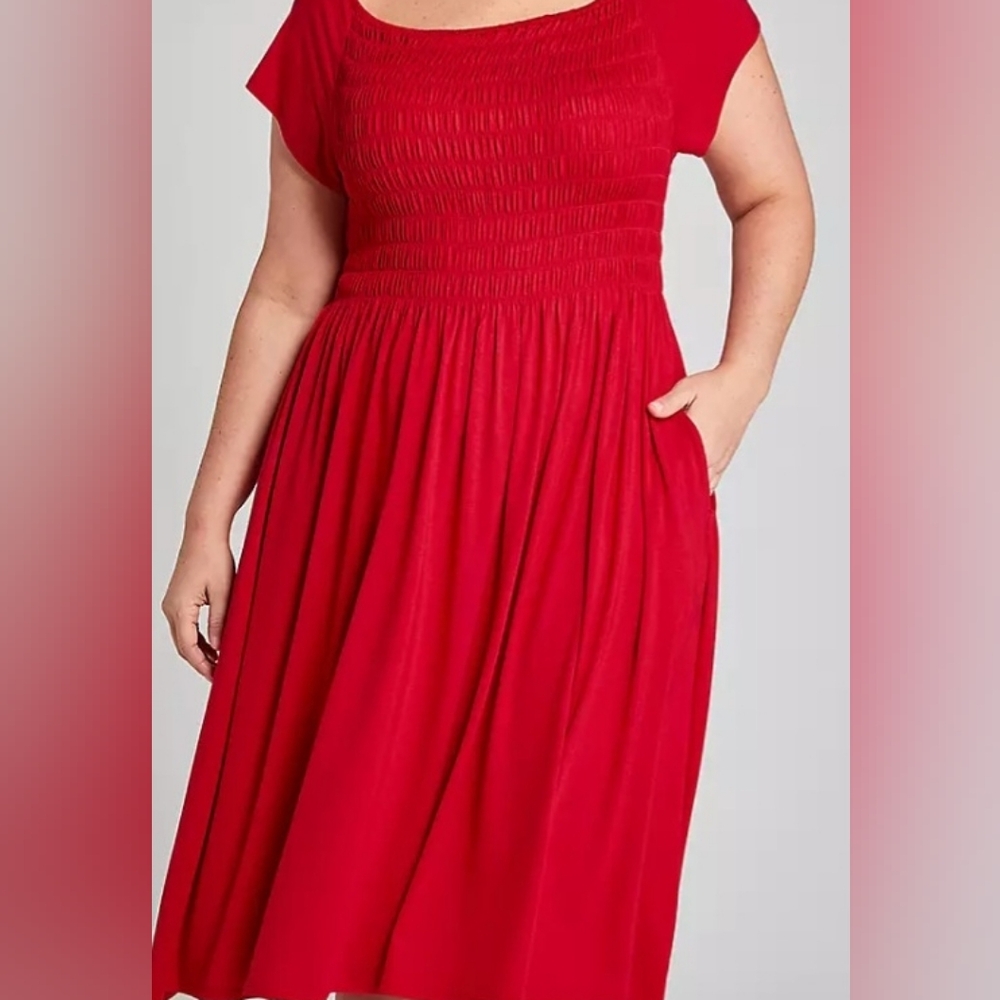 Lane Bryant - Womens Short Sleeve Stretch Casual Plus Size Red Dress. Size 22/24